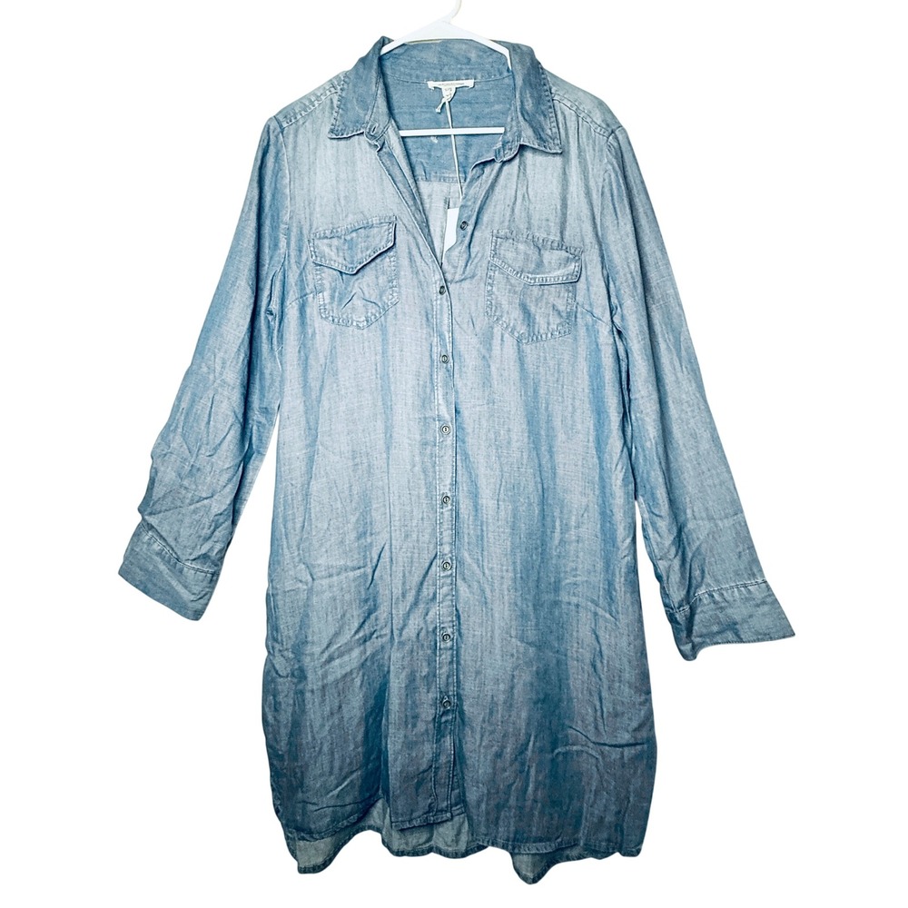 Beachlunchlounge Hailey Blue Tencel Button Shirt Dress L NWT C2643A